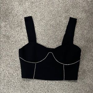 Elegant Black Women's Top with Rhinestone Detail